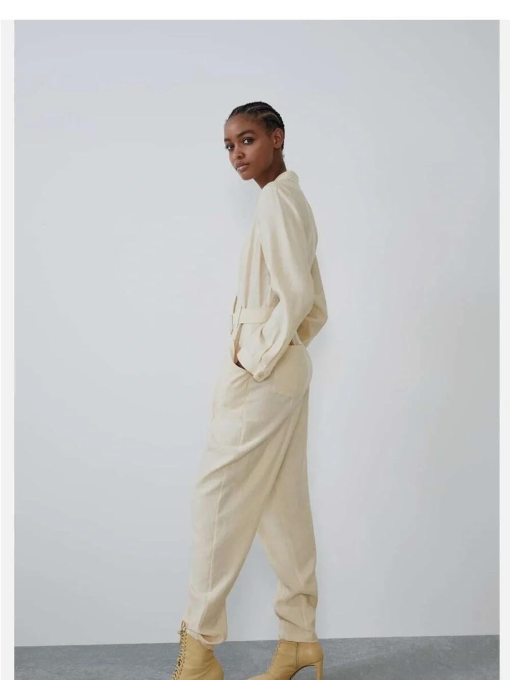 Zara Cream Utility Jumpsuit with Belted Waist - Picture 3 of 10